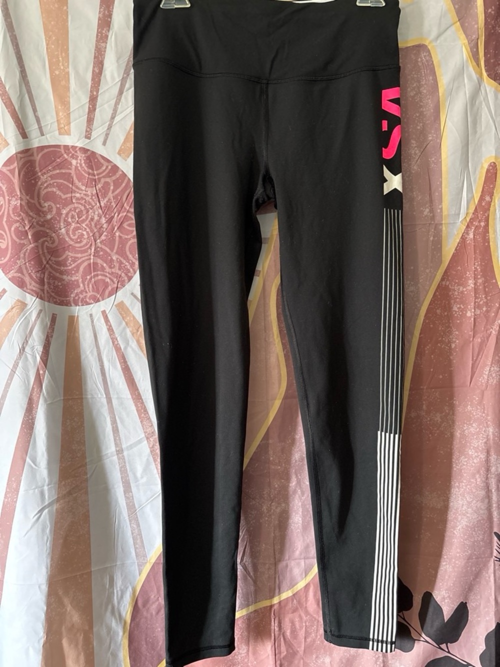 Victoria's Secret Black Leggings with Pink VSX Logo and White Stripe